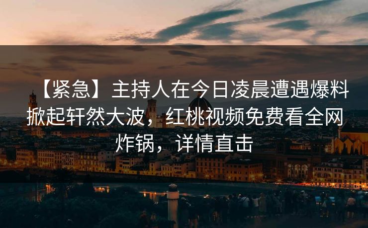 【紧急】主持人在今日凌晨遭遇爆料掀起轩然大波，红桃视频免费看全网炸锅，详情直击