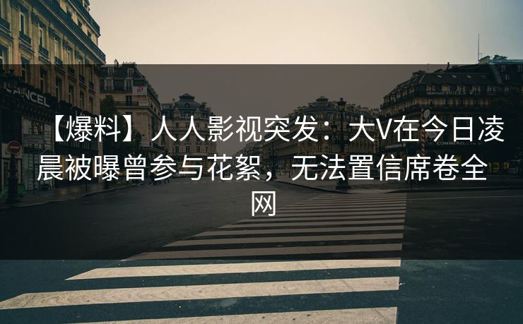 【爆料】人人影视突发：大V在今日凌晨被曝曾参与花絮，无法置信席卷全网