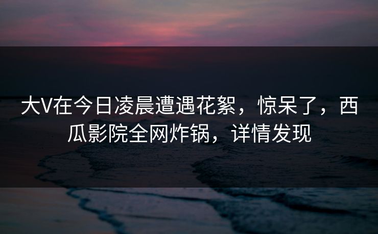 大V在今日凌晨遭遇花絮,惊呆了,西瓜影院全网炸锅,详情发现 大V在今日凌晨遭遇花絮,惊呆了,西瓜影院全网炸锅,详情发现