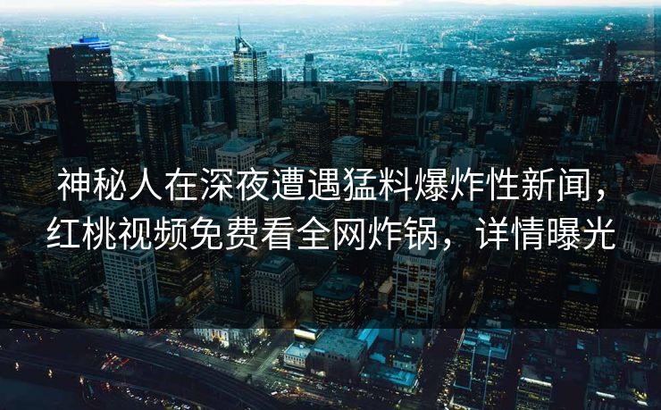 神秘人在深夜遭遇猛料爆炸性新闻，红桃视频免费看全网炸锅，详情曝光