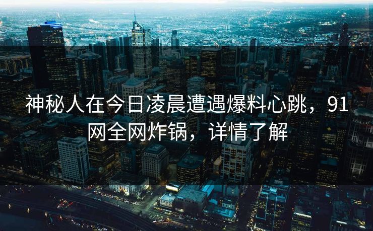 神秘人在今日凌晨遭遇爆料心跳，91网全网炸锅，详情了解