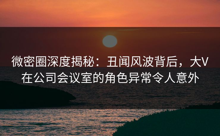 微密圈深度揭秘：丑闻风波背后，大V在公司会议室的角色异常令人意外